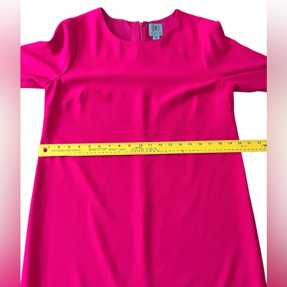 CeCe Hot Pink Shift Dress ¾ Sleeve Tie Round Neck Knee Length Size 10 - Picture 13 of 14